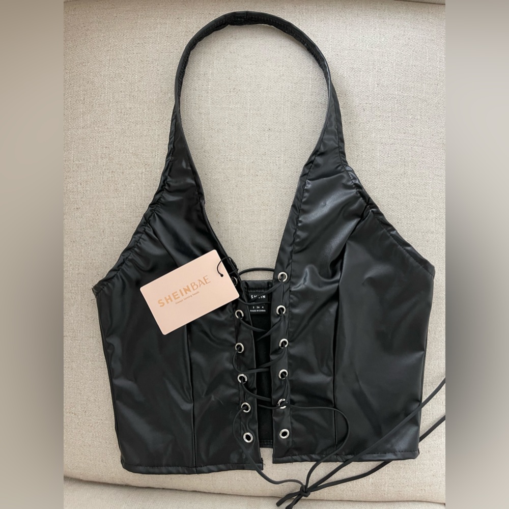 NWT Shein black PU top